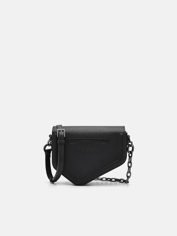 Taper Leather Mini Sling Bag, Black