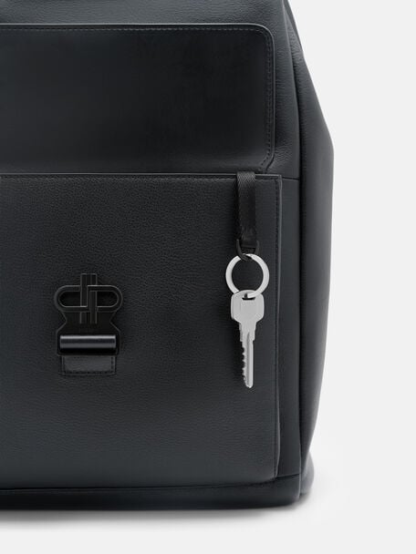 Tex Leather Backpack, Black Tumble