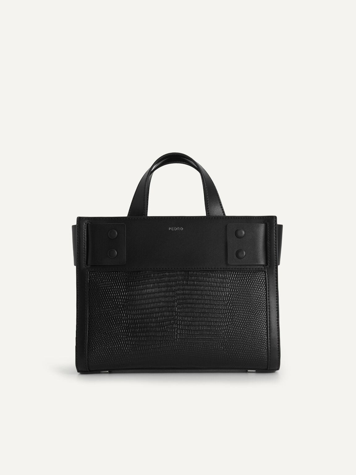 Lizard-Effect Leather Top Handle Bag, Black, hi-res