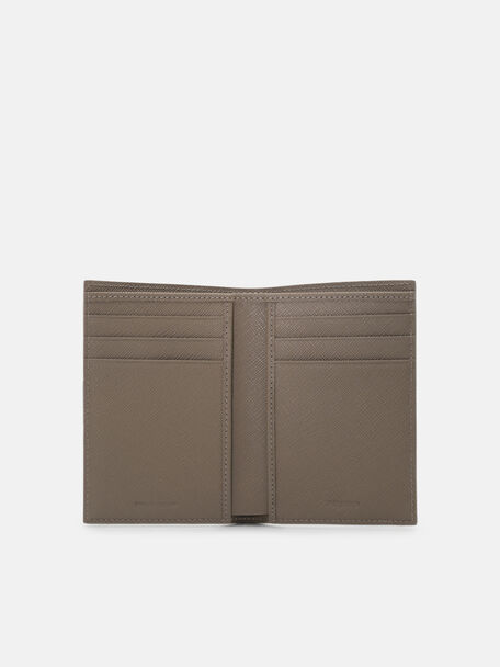 Saffiano Leather Long Card Holder, Dark Taupe