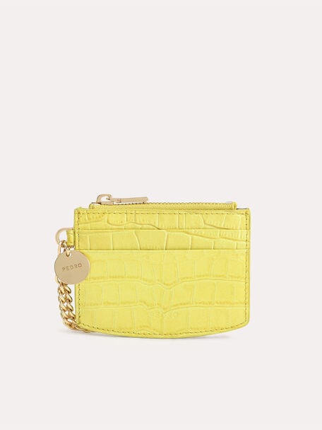 Textured Leather Cardholder, Yellow