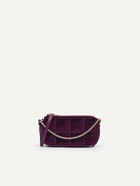 Maddy Velvet Chain Detailed Shoulder Bag, Purple
