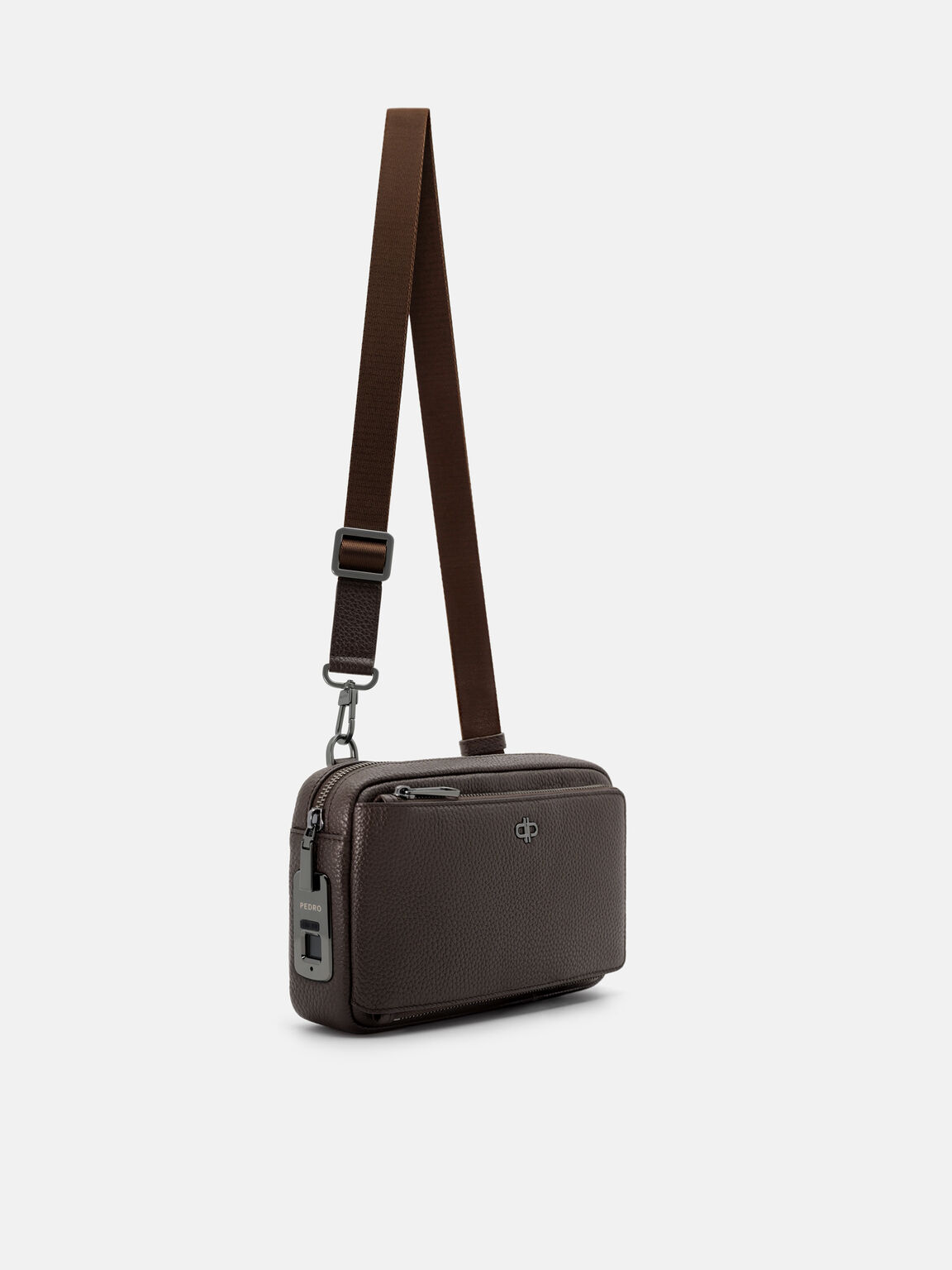 Fingerprint Lock Clutch Bag, Espresso Brown Tumble