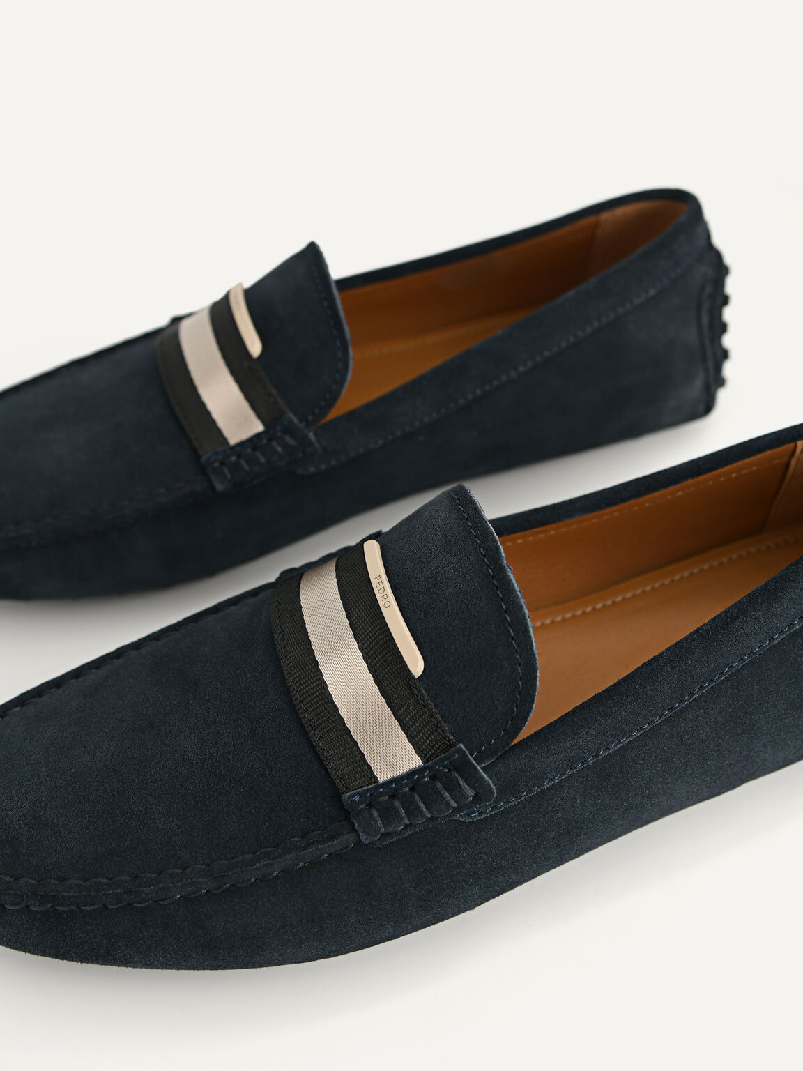 Suede Moccasins with Nylon Band, Navy