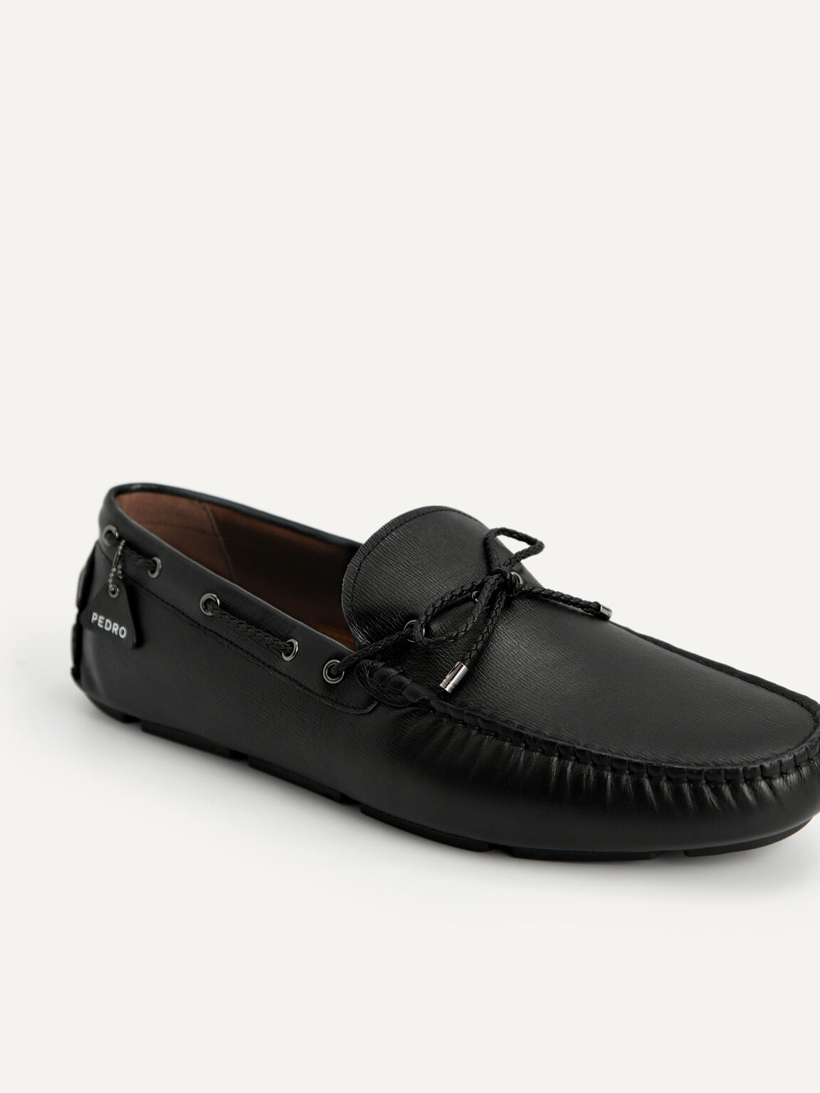 Textured Leather Moccasins, Black