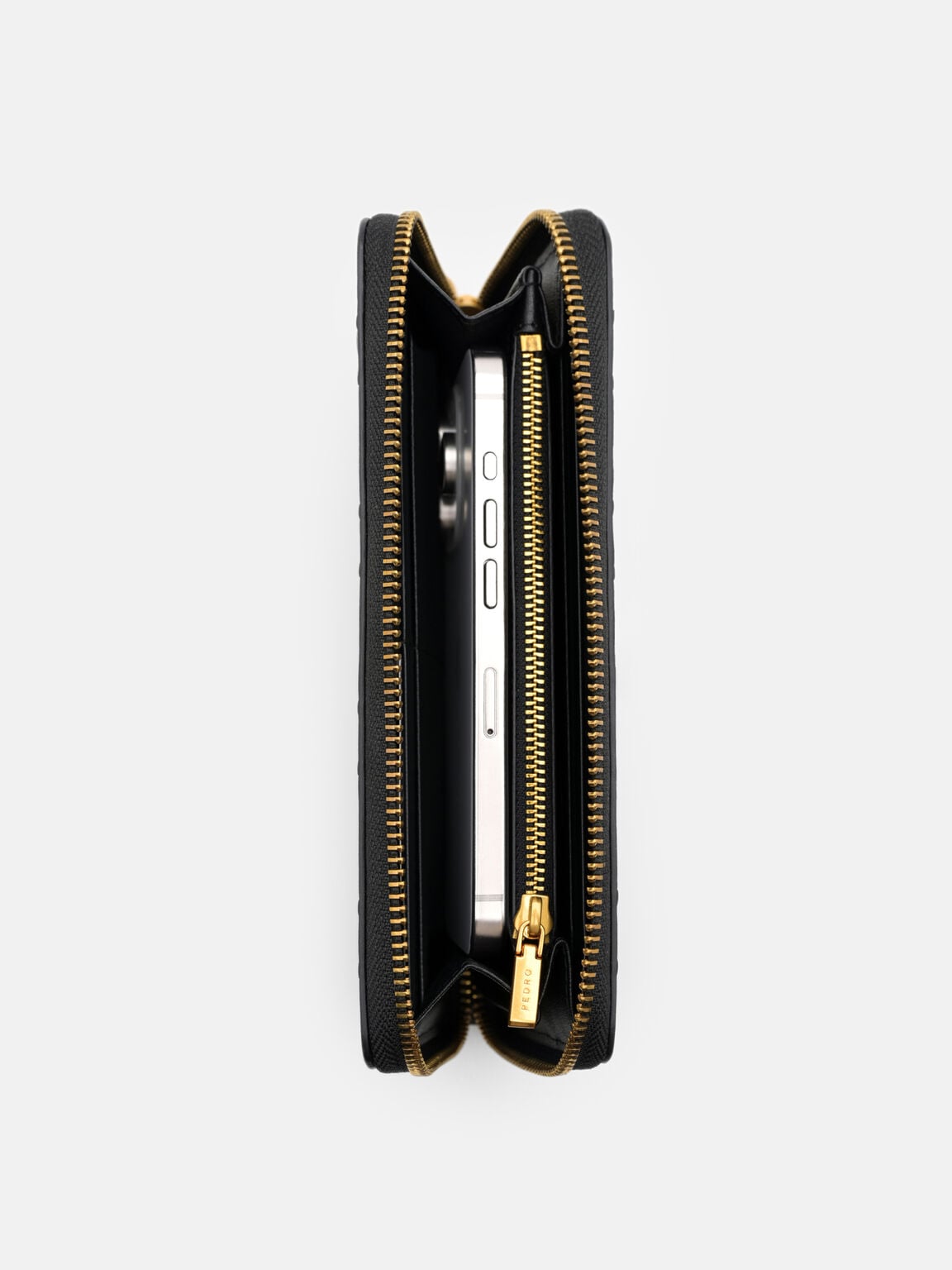 Quilted Leather Long Wallet, Black