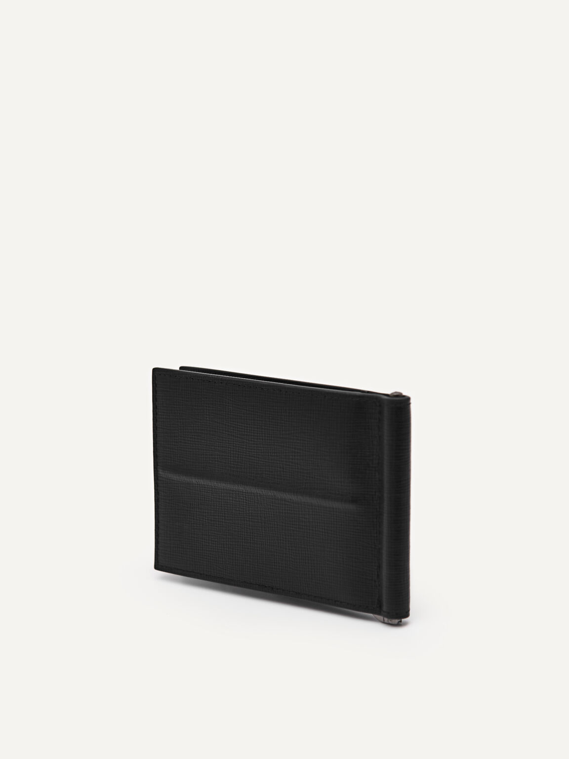 Embossed Leather Bi-Fold Money Clip, Black