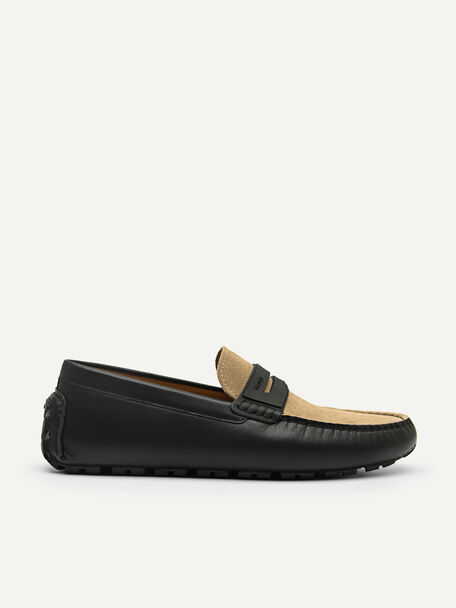 Spike Suede Leather Moccasins, Black