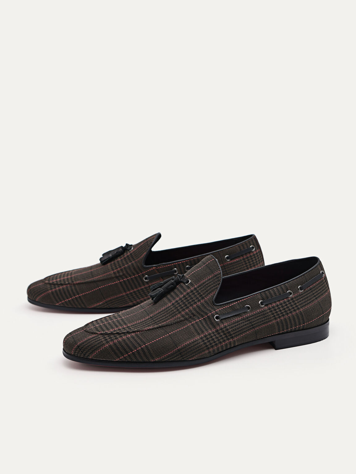 Checked Tasselled Loafers, Olive