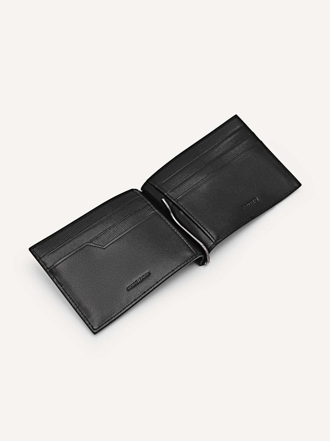 Embossed Leather Bi-Fold Money Clip, Black