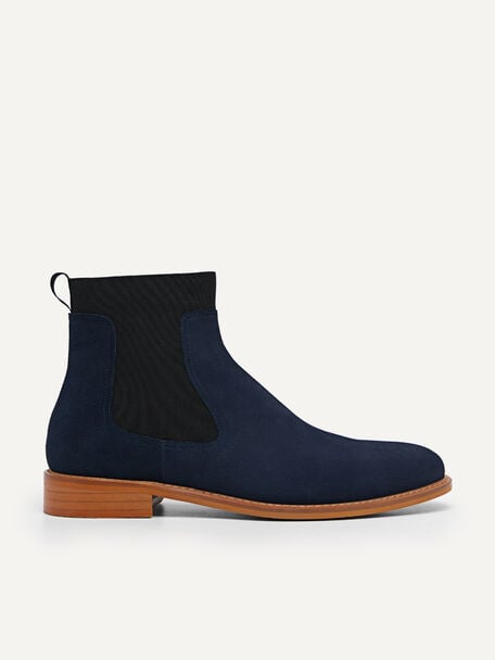 Suede Leather Chelsea Boots, Navy
