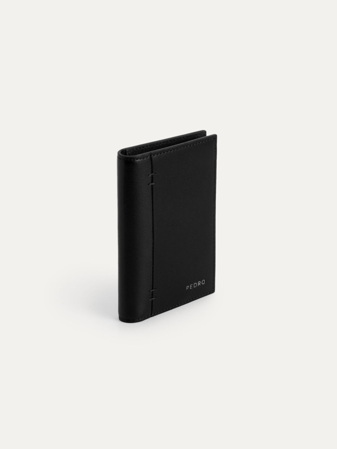 Textured Leather Bi-Fold Card Holder, Black