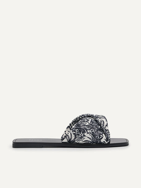 Printed Twisted Strap Sandals, Black
