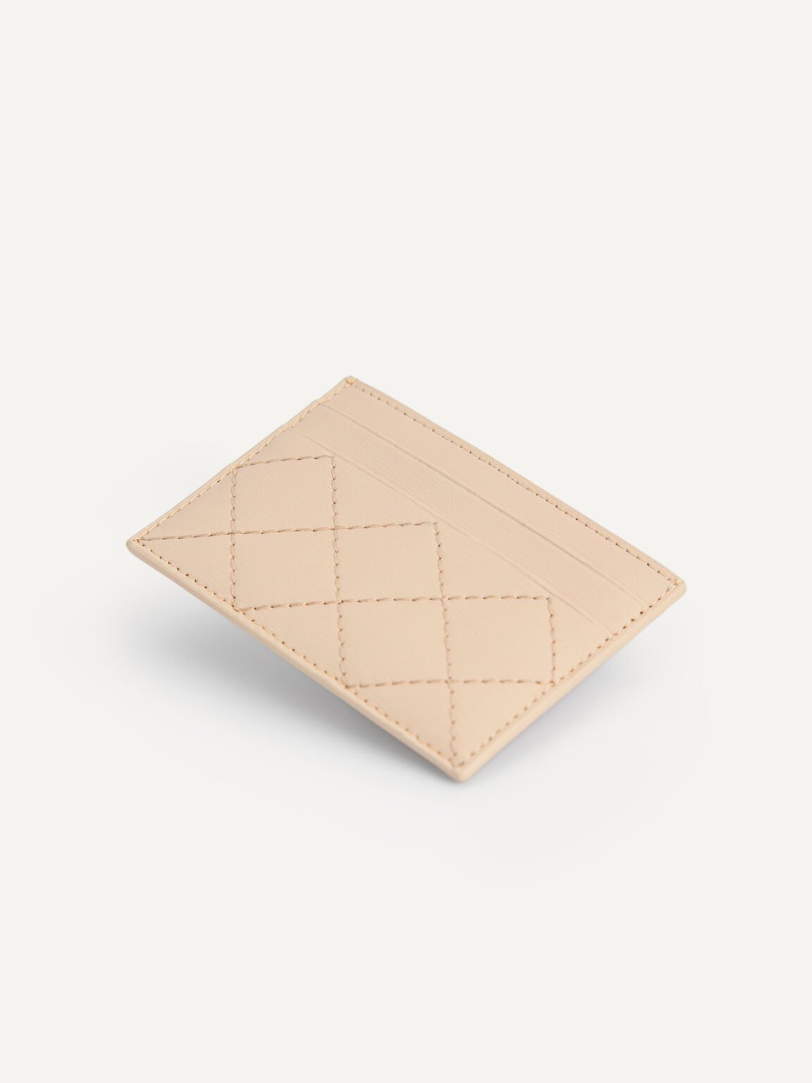 Cris-Cross Pattern Leather Cardholder, Nude