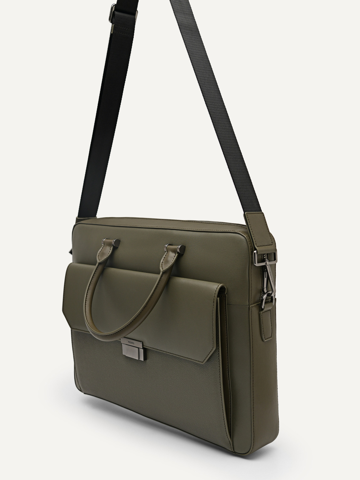 Henry Textured Leather Briefcase, Military Green