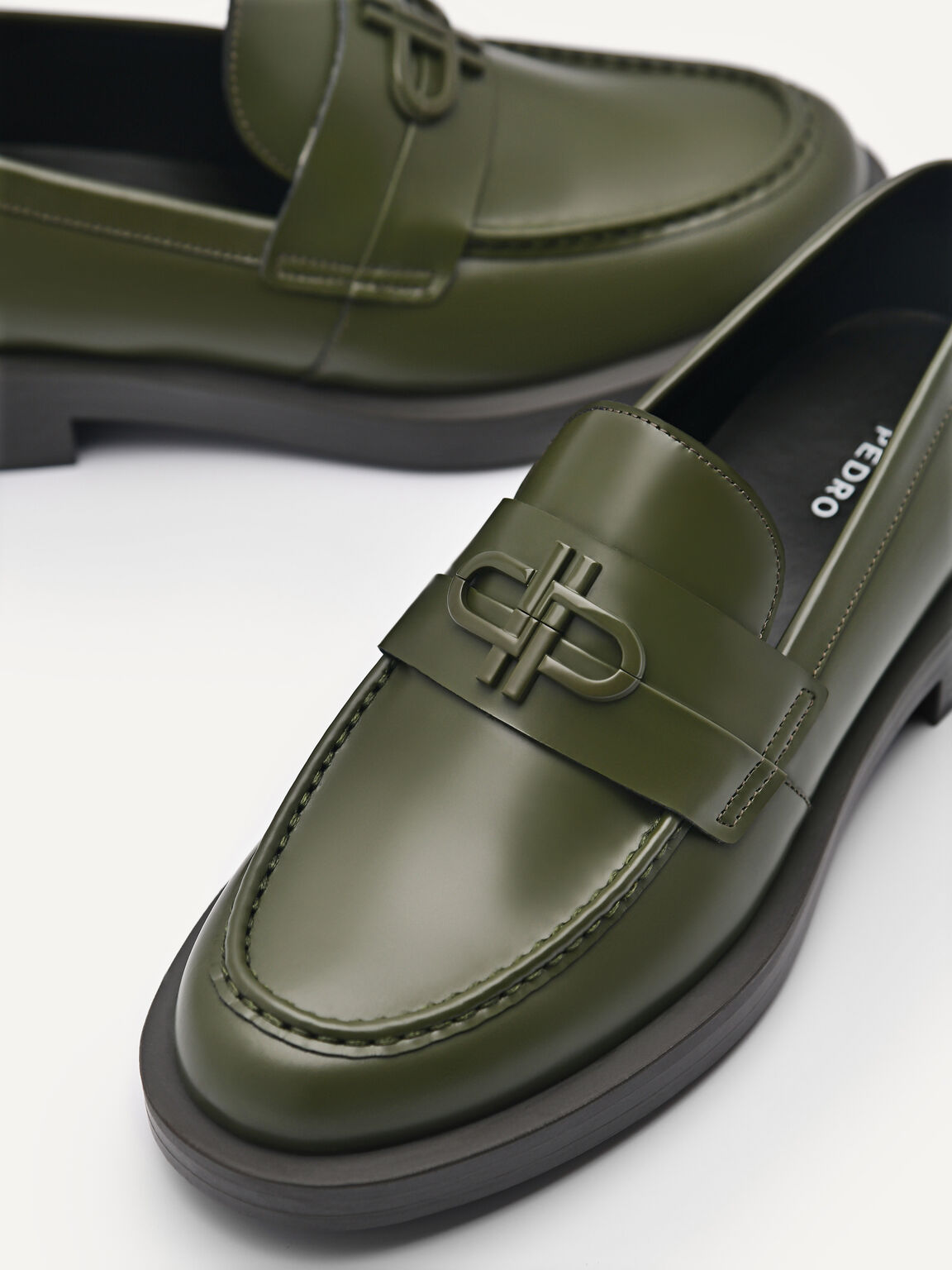 PEDRO Icon Leather Loafers, Military Green