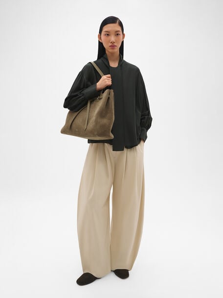 Demi Oversized Suede Tote Bag, Olive