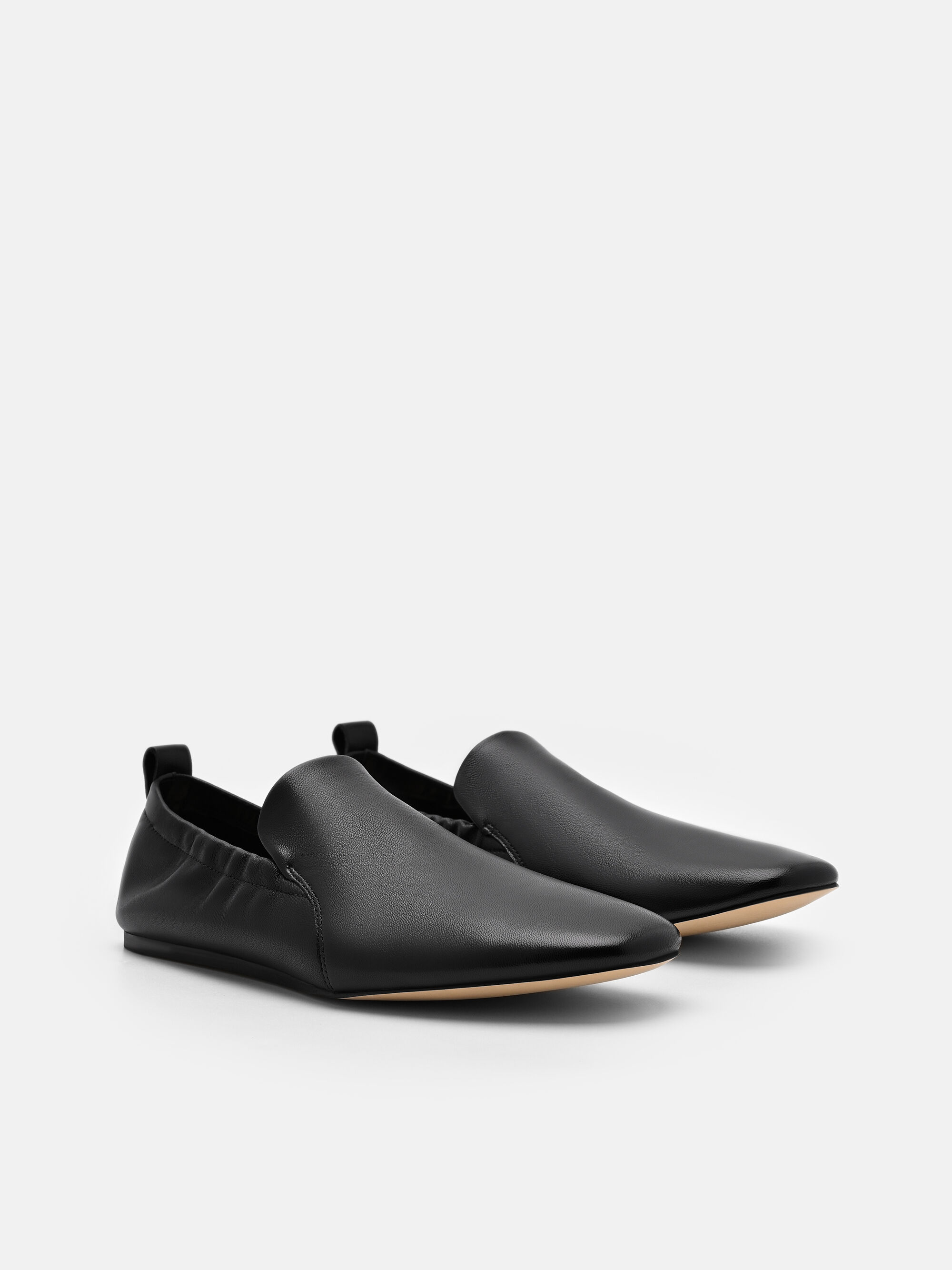 Black Scrunch Leather Slip-On Flats - PEDRO US