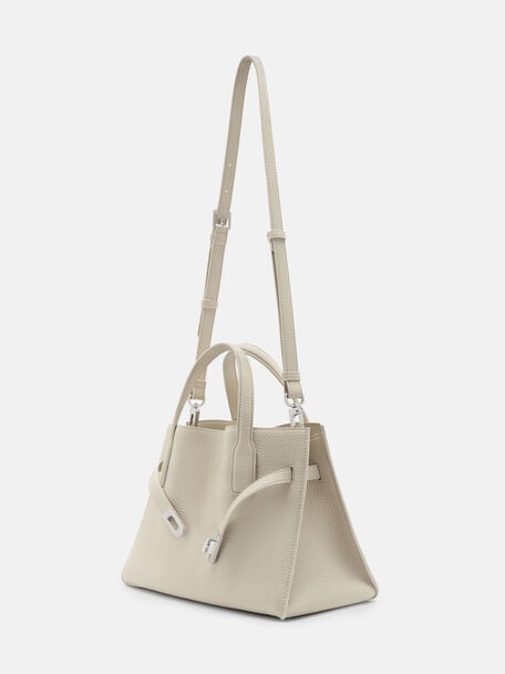 Danielle Medium Leather Handbag, Beige Tumble