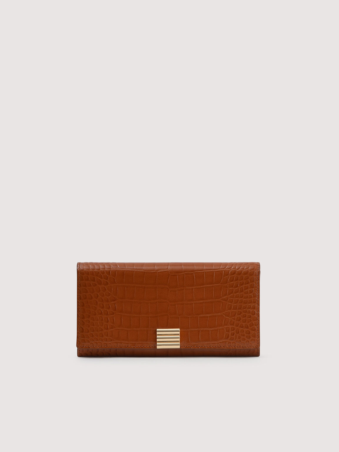 Embossed Leather Wallet On Chain, Cognac, hi-res