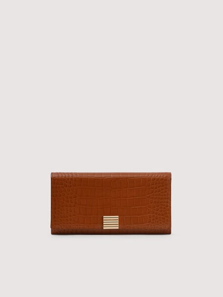 Embossed Leather Wallet On Chain, Cognac
