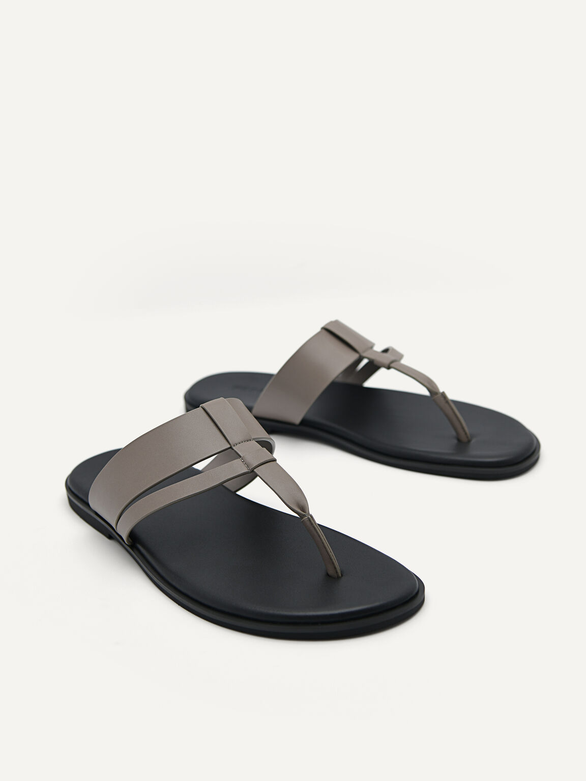 Synthetic Leather Grid Thong Sandals, Taupe