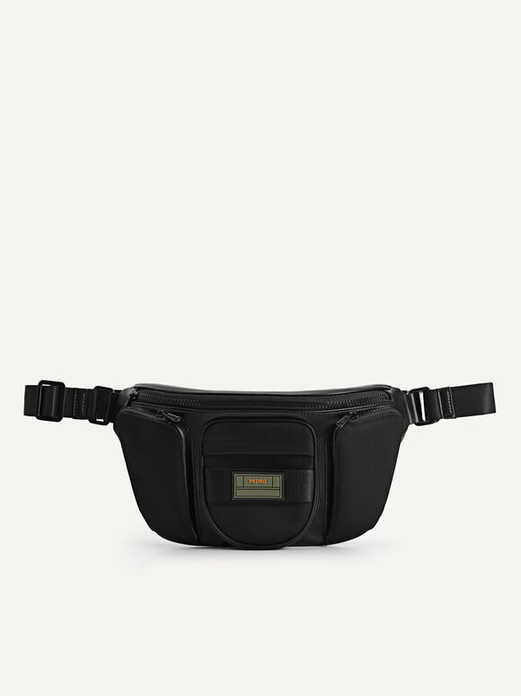 Multipocketed Nylon Sling Pouch, Black