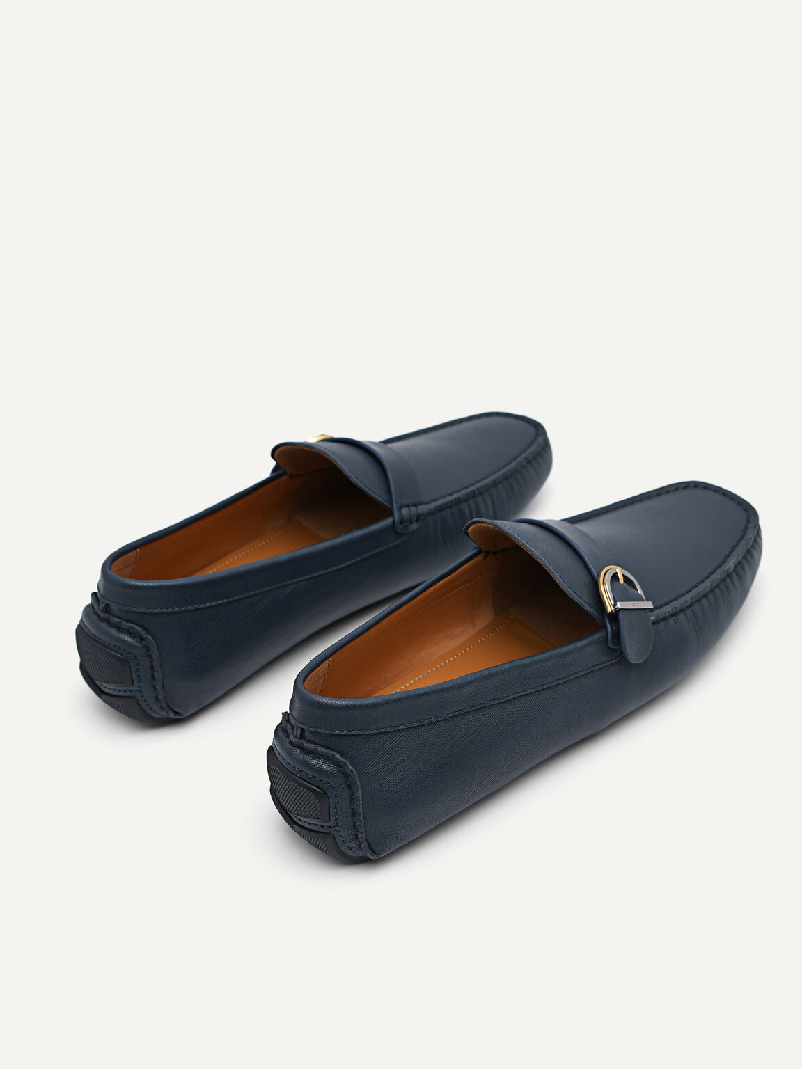 Leather Moccasins with Buckle Detail, Navy