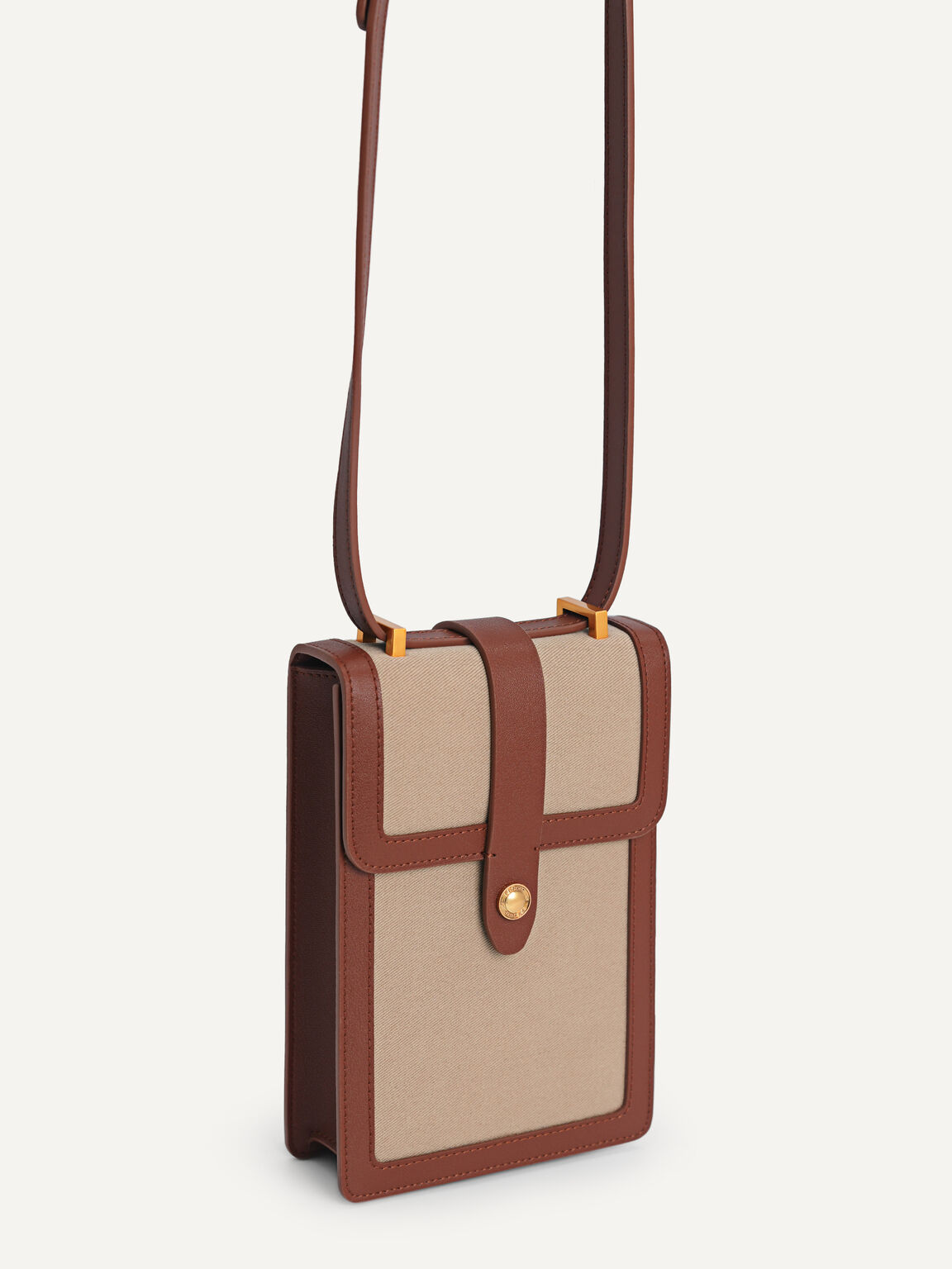 Leather Two-Tone Mobile Phone Bag, Cognac