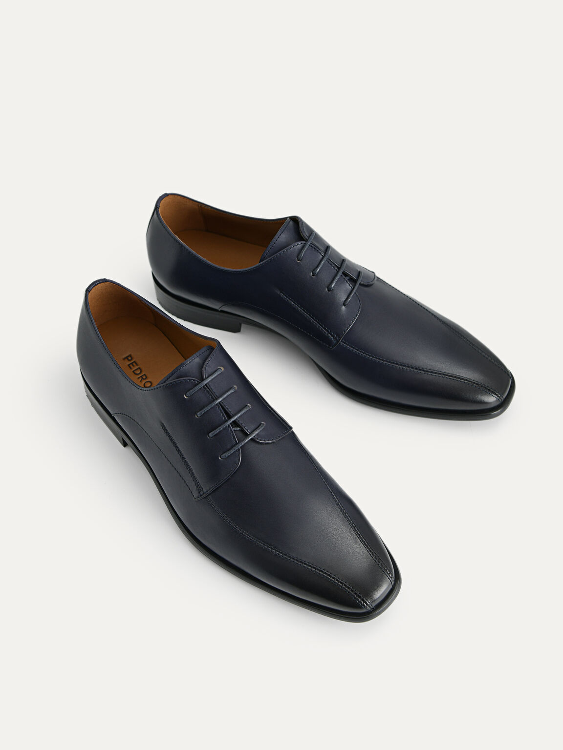 Leather Derby Shoes, Navy, hi-res