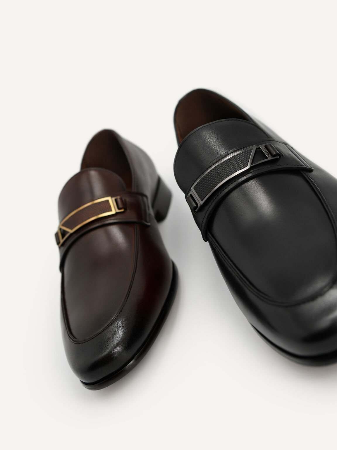 Leather Loafers with Metal Bit, Brown
