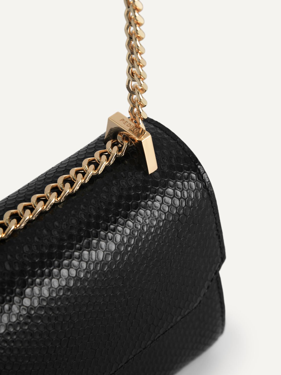 Snake-Effect Leather Shoulder Bag, Black