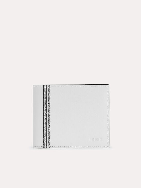 Textured Leather Bi-Fold Wallet with Coin Pouch, White
