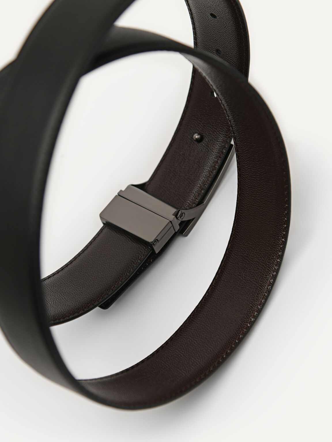 Reversible Embossed Leather Tang Belt, Black