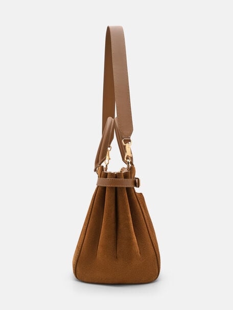 Vienna Suede Satchel Bag, Cognac Suede