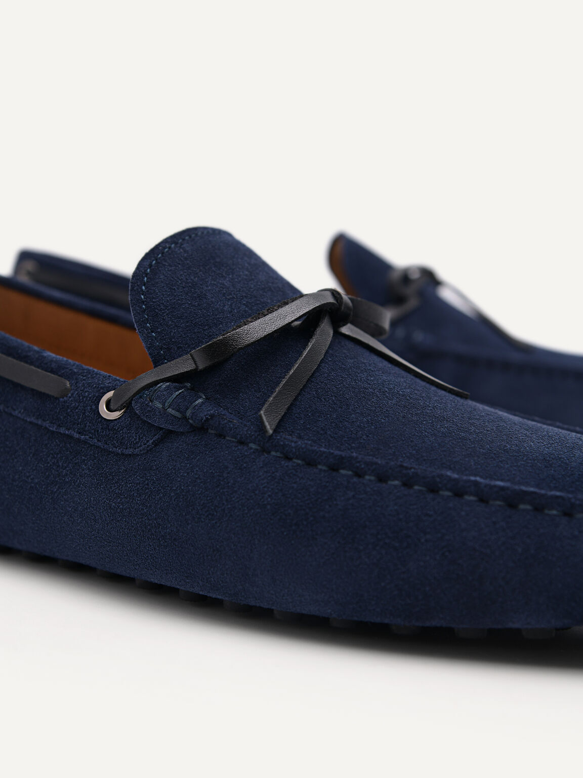 Suede Moccasins with Bow Detail, Navy