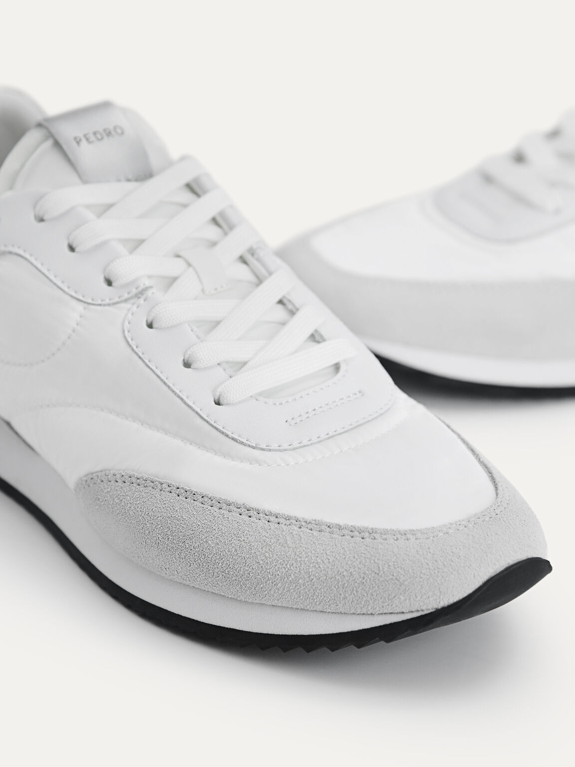 Nylon Leather Casual Sneakers, White