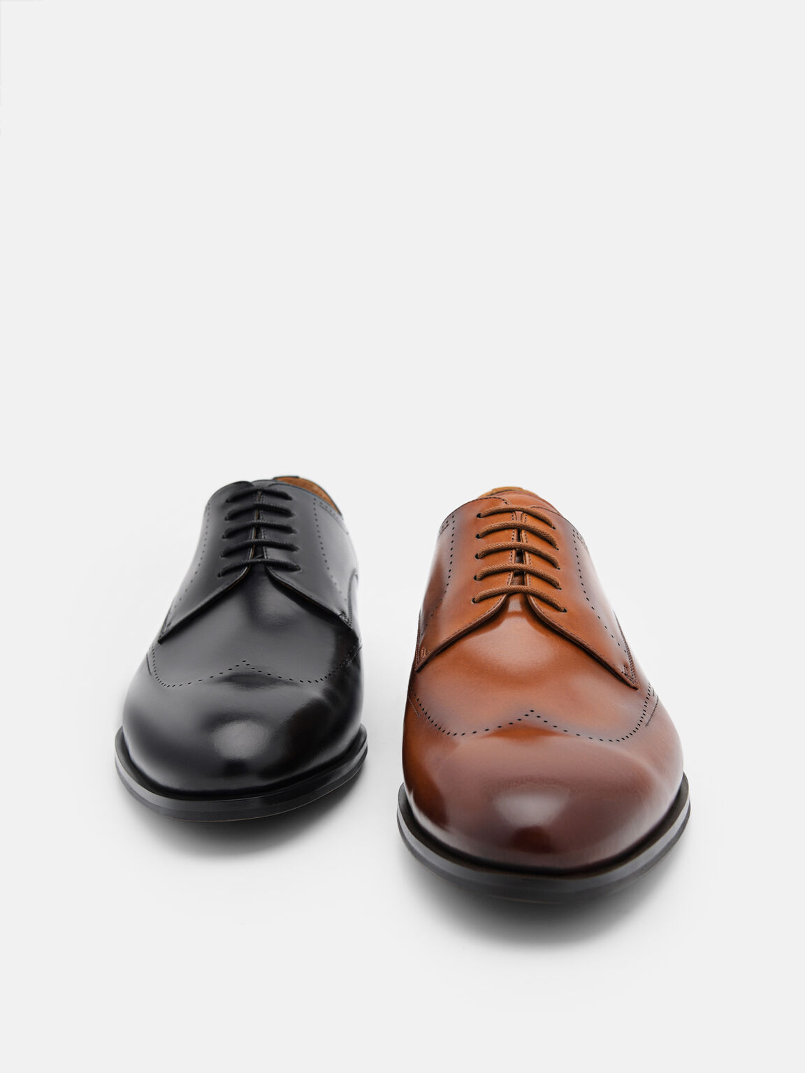 Black Leather Brogue Derby Shoes - PEDRO AU