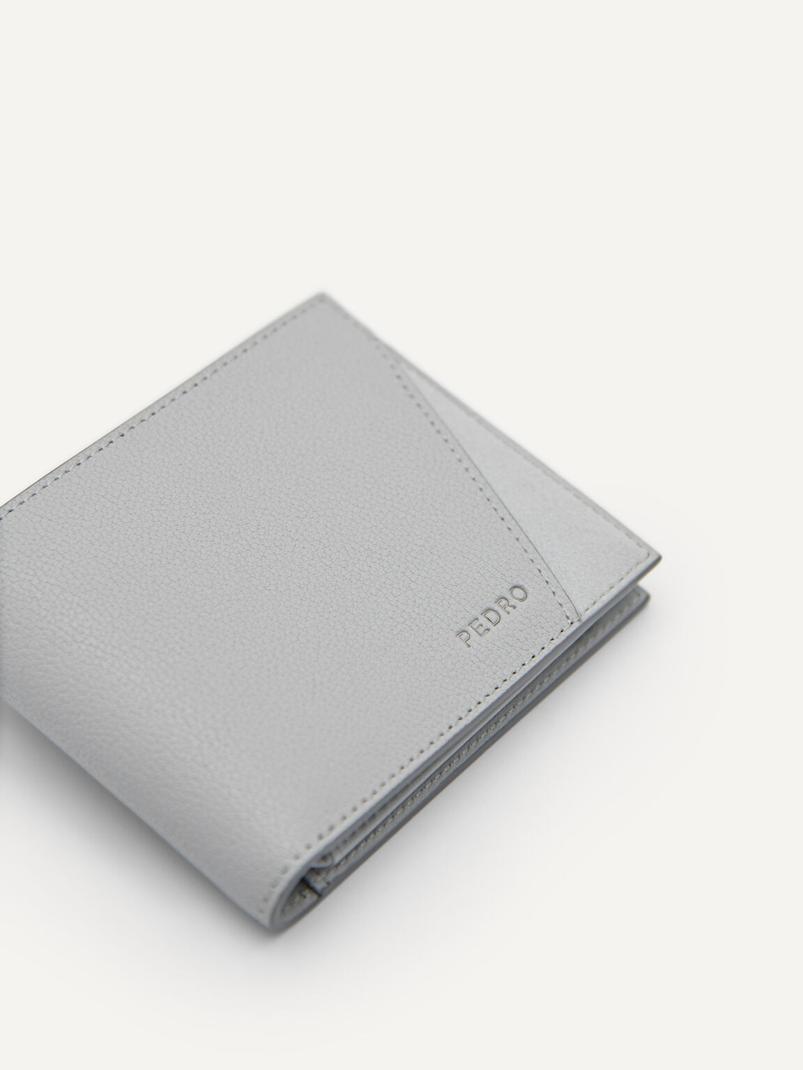 Leather Bi-Fold Flip Wallet, Light Grey