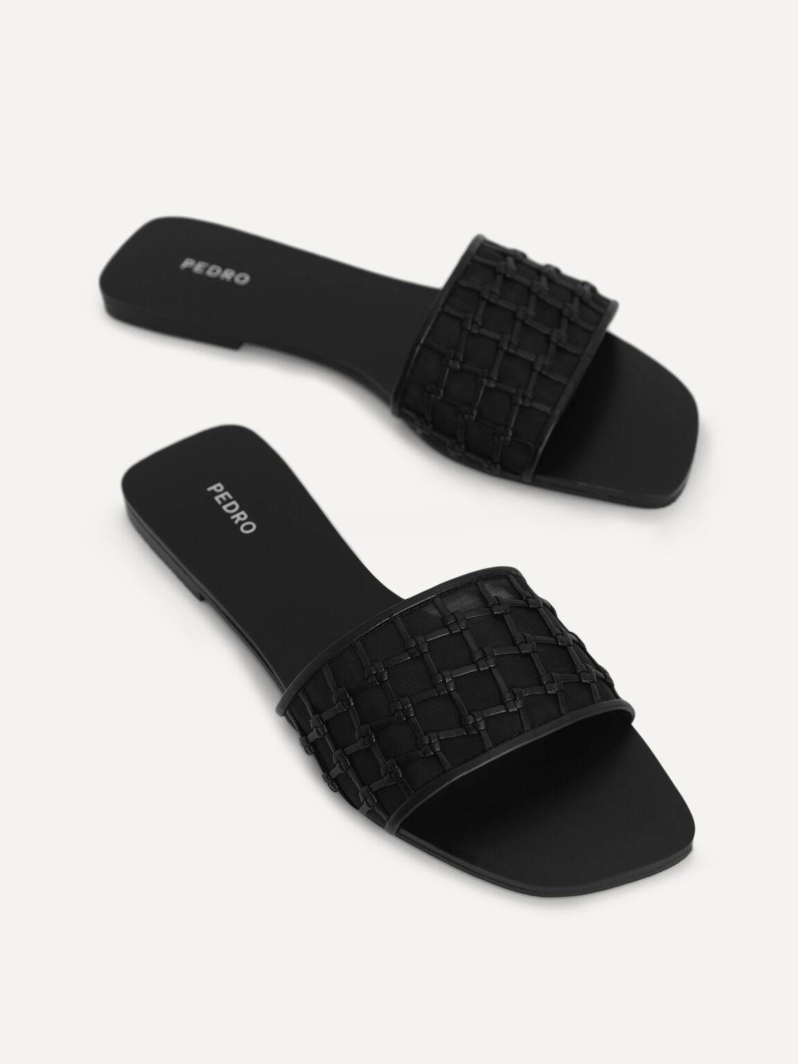 Woven Mesh Slide Sandals, Black