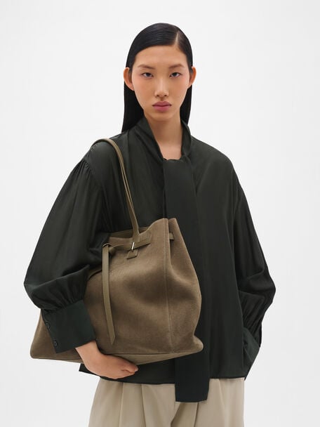 Demi Oversized Suede Tote Bag, Olive