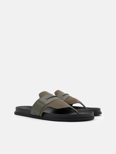 Suede Penny Thong Sandals, Olive