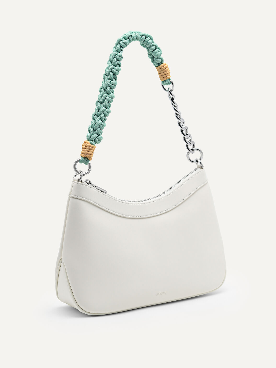 Slouchy Shoulder Bag with Braided Chain, Chalk