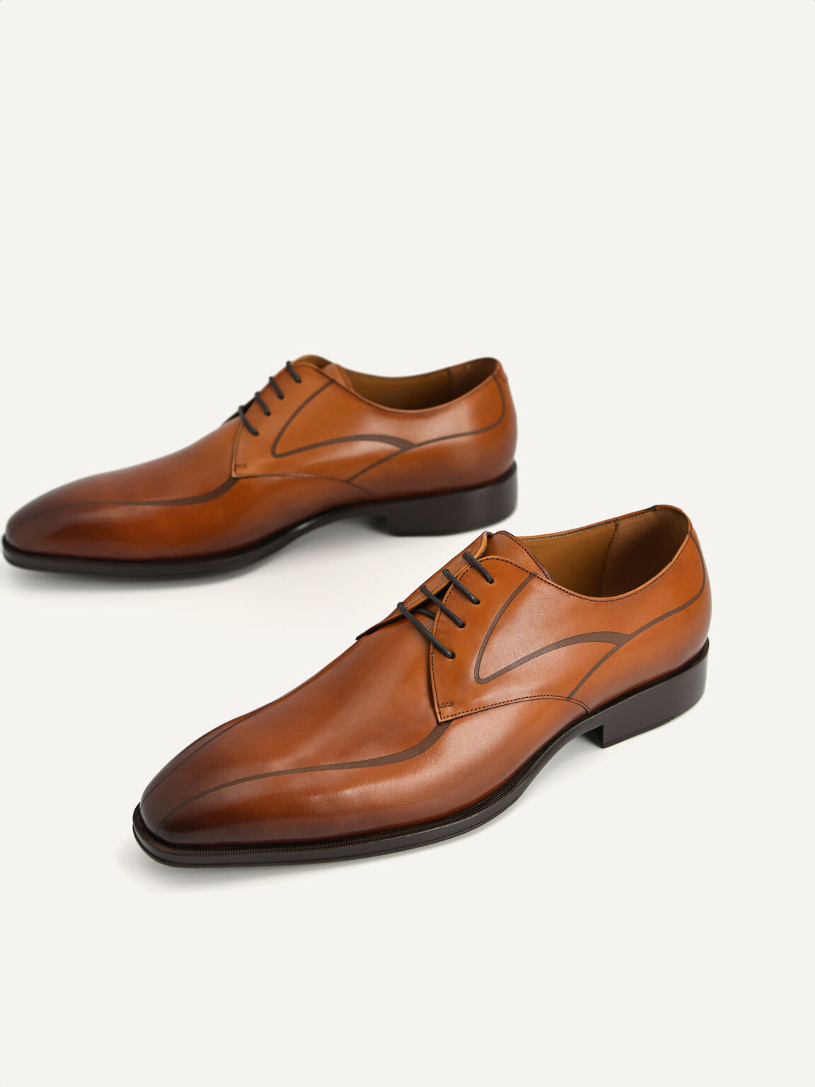 Leather Derby Shoes, Cognac, hi-res