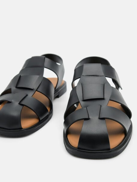 Roman Backstrap Sandals, Black