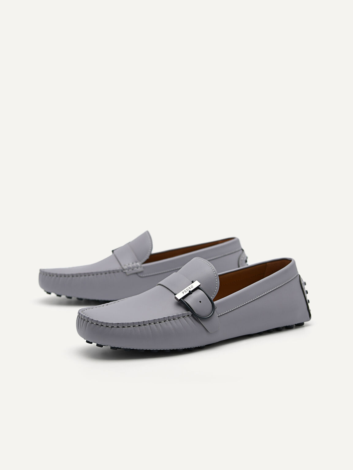 Leather Driving Moccassins with Adjustable Strap, Grey