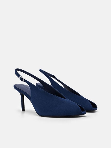 Sylvie Suede Slingback Heel Pumps, Navy Suede
