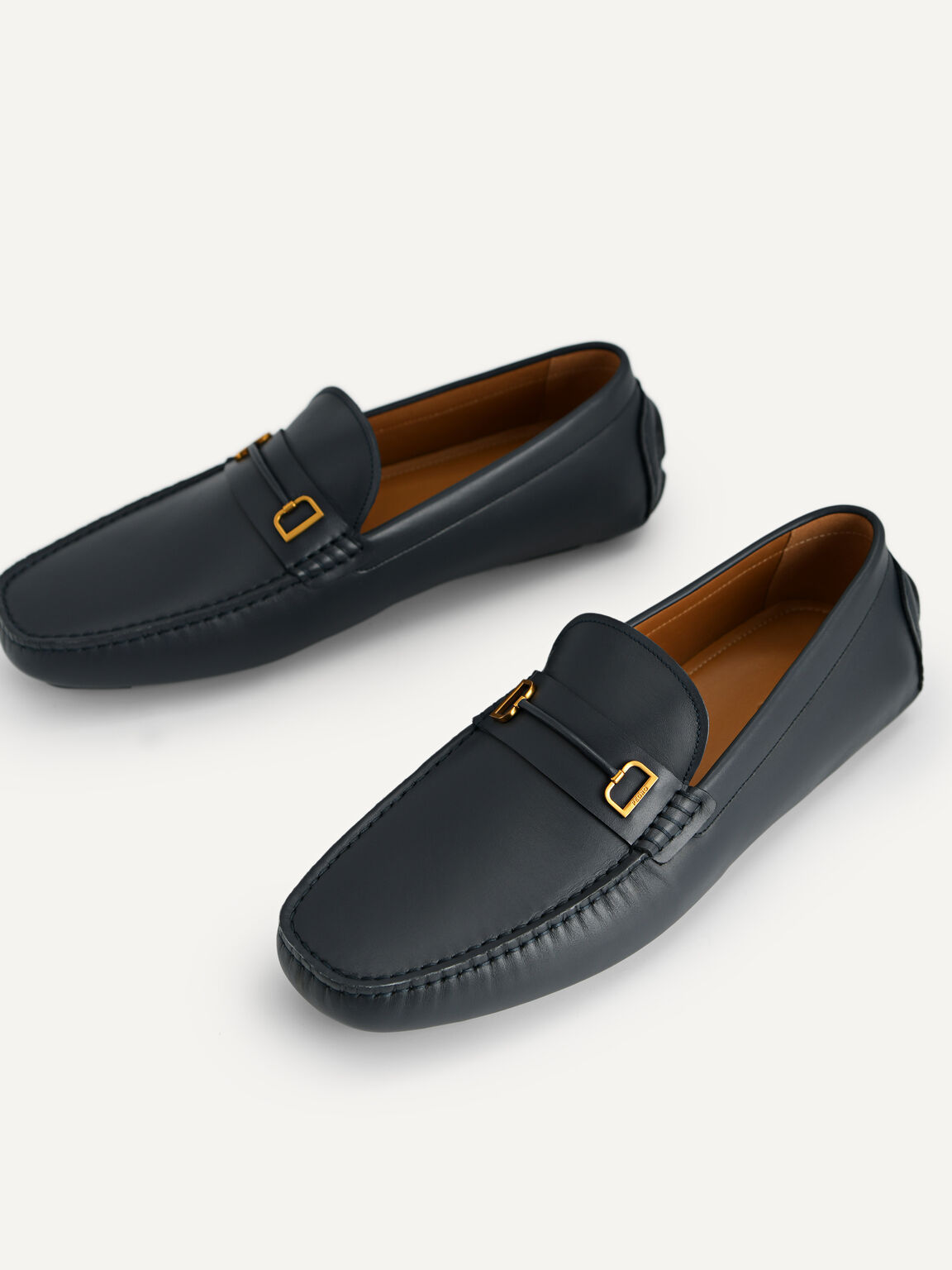 Leather Moccasins with Metal Bit, Navy