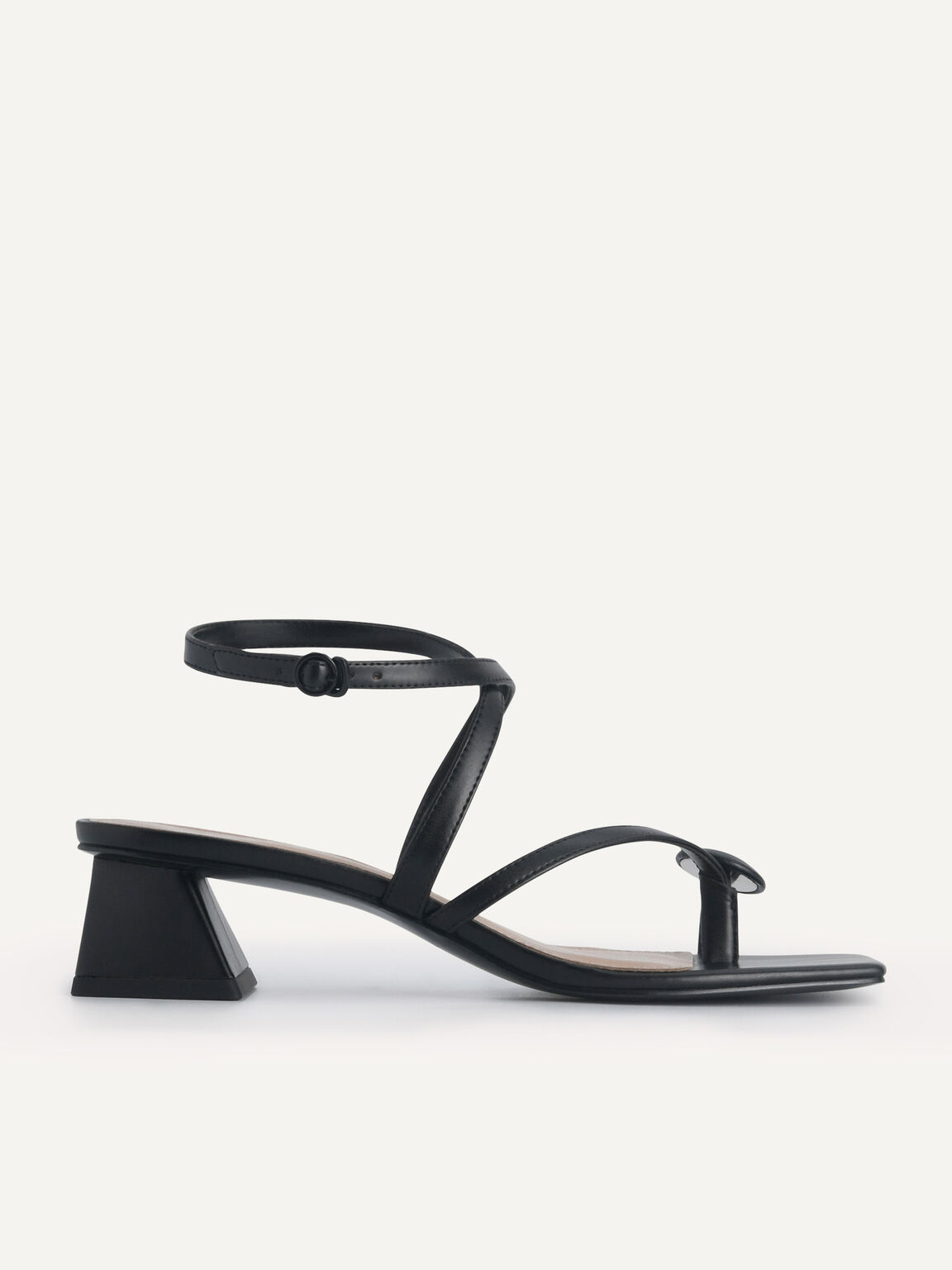 Strappy Toe-Loop Heeled Sandals, Black