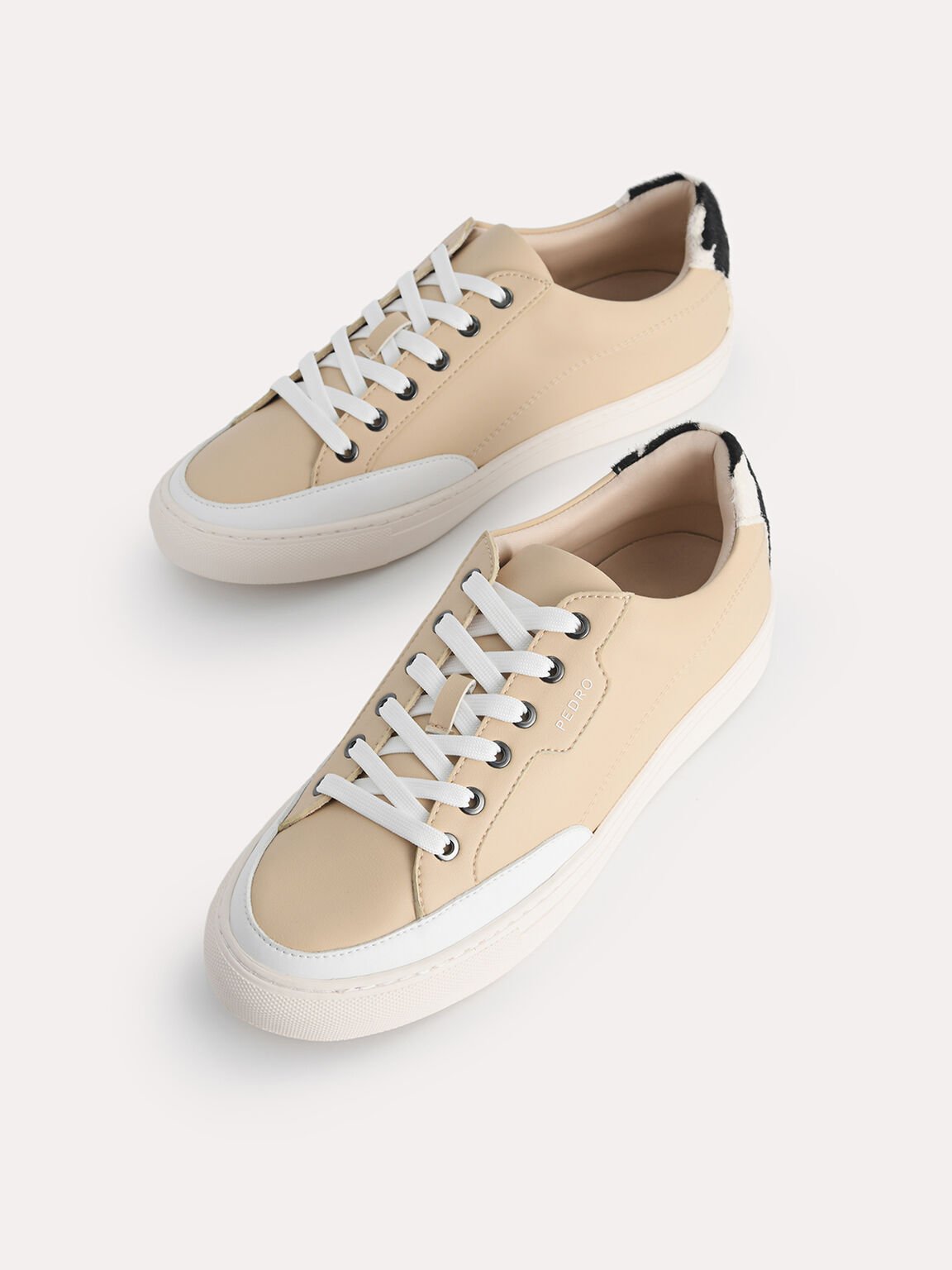 Casual Court Sneakers with Cow Print Detailing, Sand
